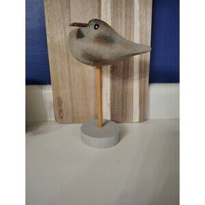 Hand Carved Wood Sandpiper Bird Decoy On wood pedestal